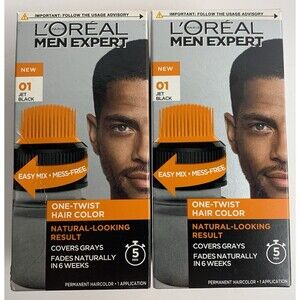 2x L'Oreal Men Expert One Twist 01 JET BLACK Permanent Hair Color Covers Gray